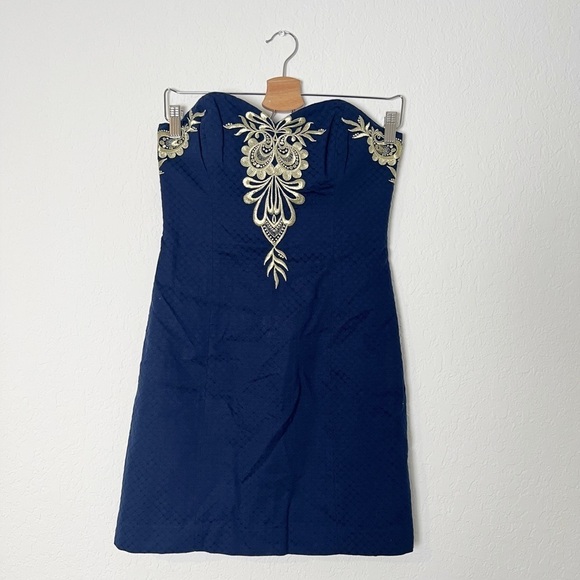 Lilly Pulitzer Demi Strapless Dress Navy & Gold - Picture 3 of 10